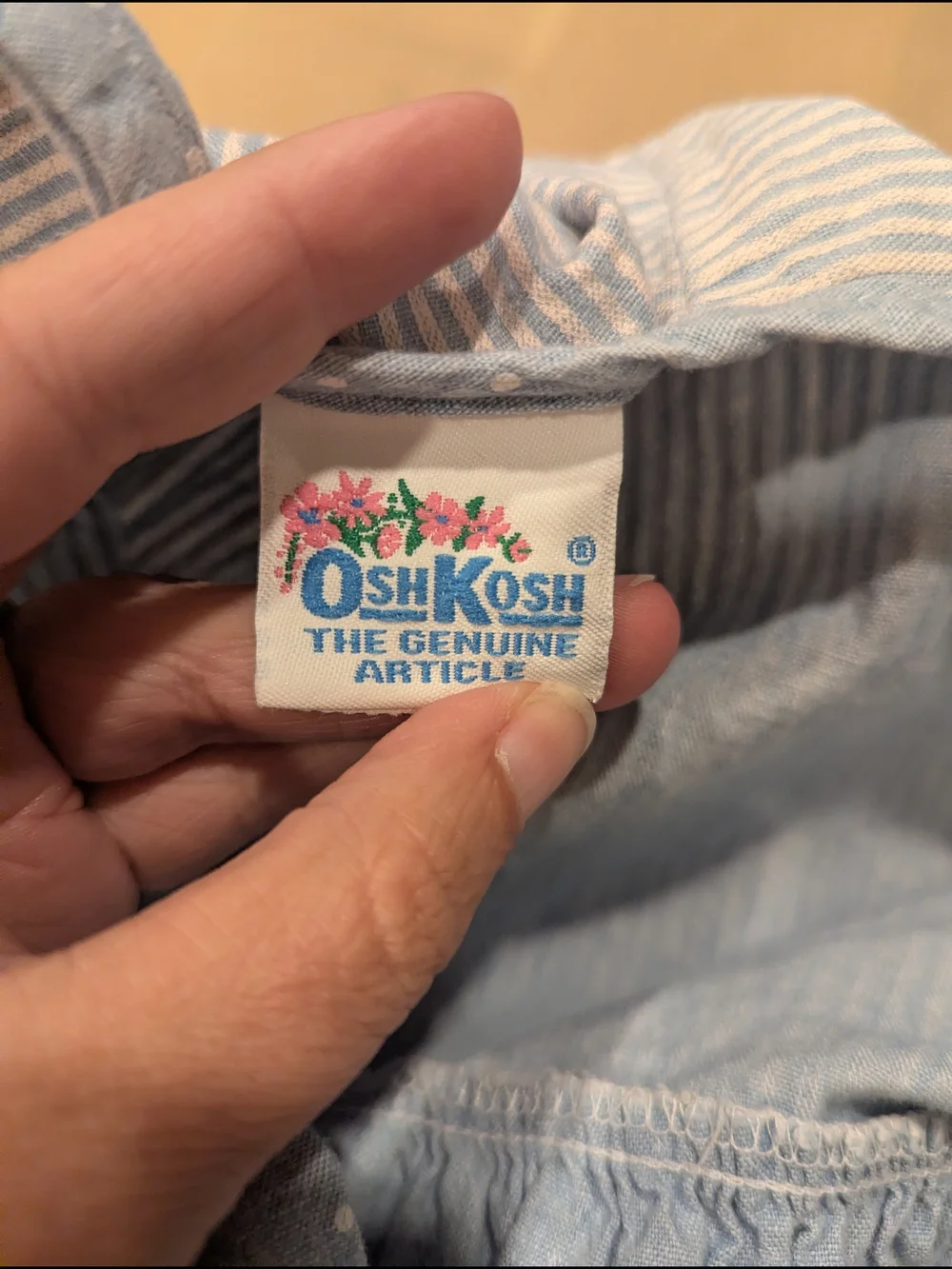 Vintage OshKosh Light Blue Polka Dot Kids Dress with Striped Accents